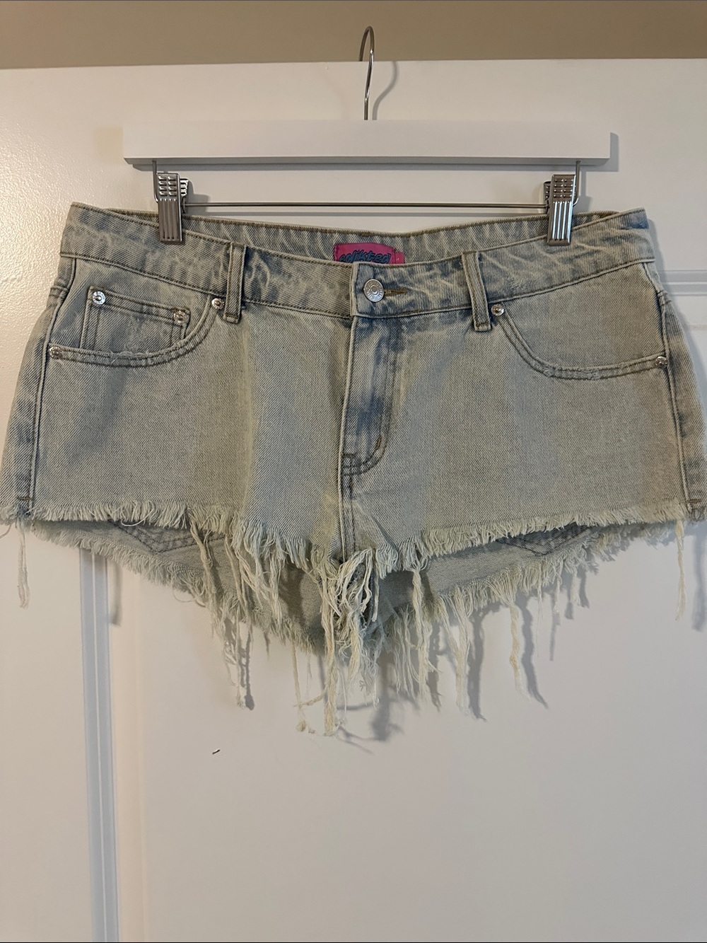 Edikted Light Blue Distressed Denim Cutoff Shorts